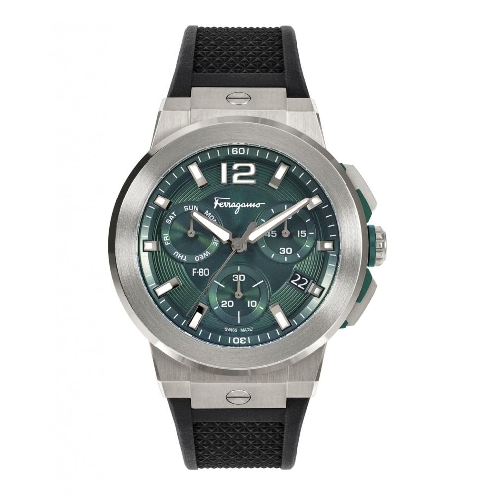 

Salvatore Ferragamo Силіконовий годинник F 80 Titanium Tech Black Titanium Green