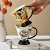 Good Looking Flowers High Foot Coffee Cup with Spoon Commercial Souvenir Ceramic Design Niche Cup High End and Exquisite