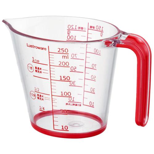 Iwasaki Industrial Lastroware Measuring Cup, 250ml, Lightweight, Heat-Resistant, for Rice, Liquids, Sugar, Flour, Dishwasher Safe, Made in Japan, Red,