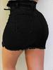 ATC70568 Damen High Waist Mehrfarbiger Paperbag-Design Stretch-Denim-Rock