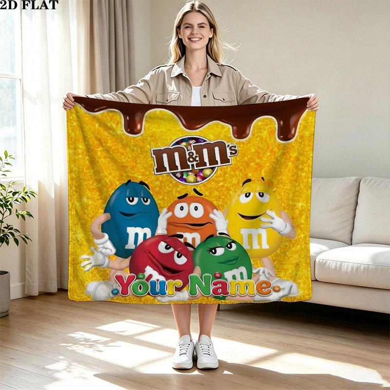 1PC M&M's Custom Name Patterned Flannel Blanket Suitable For All Seasons for Home Decor Warmth and Comfort Gifts Holiday Present