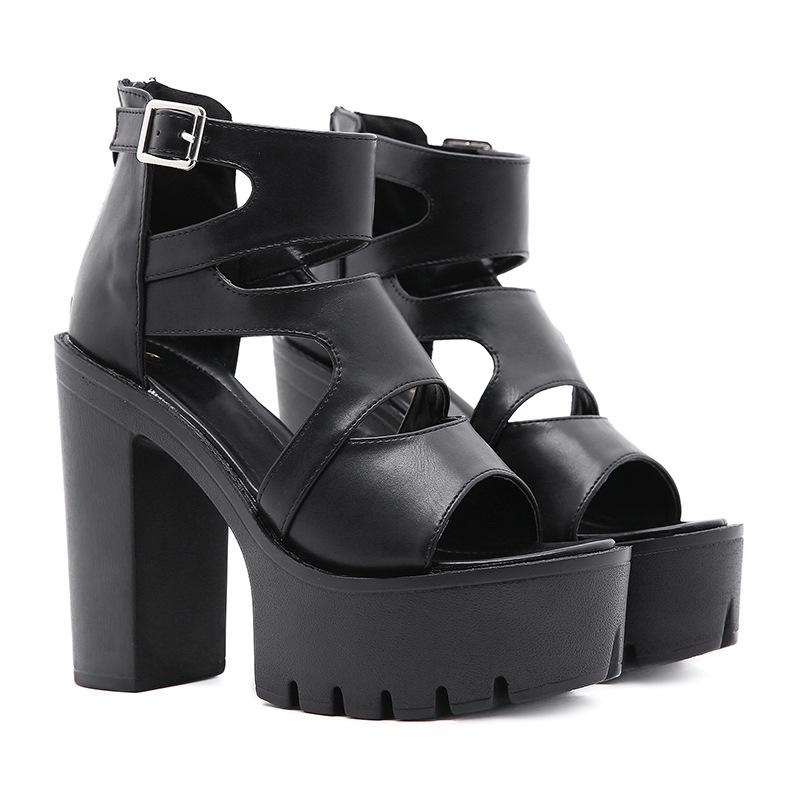 

Универсальные туфли на высоком каблуке, на толстом каблуке, на платформе, сексуальные туфли, весенне-летние сандалии с открытым носком, женская обувь 42 чёрный