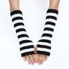Teenagers Winter Half Finger Mitten Stripe Pattern Knit Keep Warm Lengthen Wrist