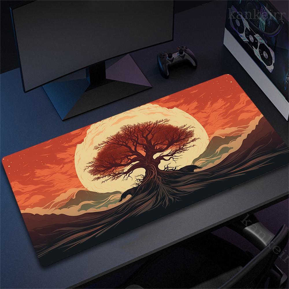 Large Game Deskmat Natural Rubber Mousepad Landscape Mountain Sunset Cartoon Mouse Pad Antislip Carpet Keyboard Mouse Mat 90x40