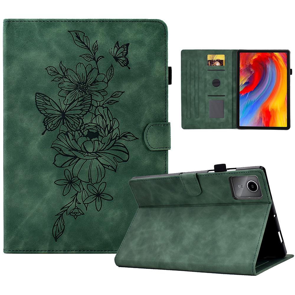 

For Lenovo Xiaoxin Pad 11 2025 Case Flower Butterfly Imprinted Card Slots Leather Cover Green
