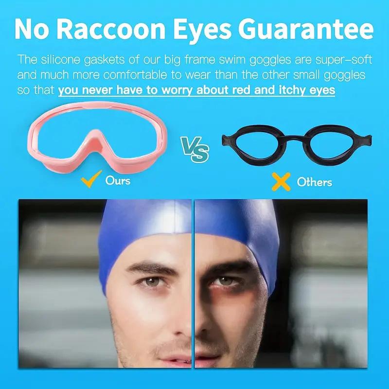 1Pcs Adult Transparent Large-Frame Swimming Goggles and Swimming Cap Set with Extra Large Field of View Waterproof Anti-Fog