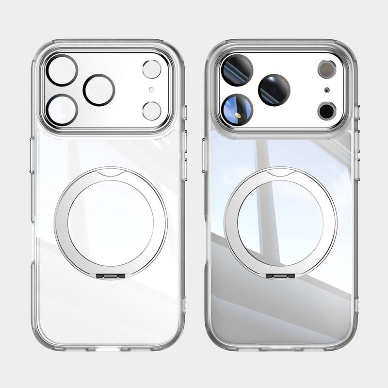Magnetic Ring Stand Cover Case For iPhone 17 Pro Max 16 15 14 13 12 Pro Max Luxury Lens Protector Film Hybrid TPU+PC Clear Back Phone Holder Cover