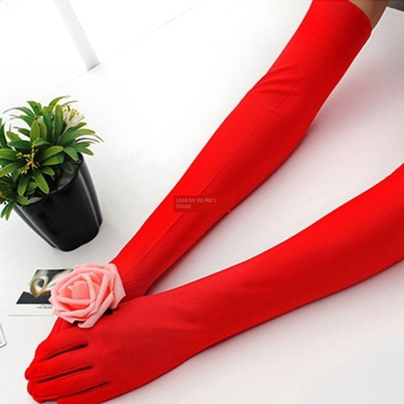 

и Летние Перчатки с Полными Пальцами, Удлиненные, Защищающие от Солнца, Женские, Ледяной Шелк, Защита Рук, Открытые, Для Электромобиля, Свадебный Этикет, Тонкие, Высокоэластичные, Нарукавники Red All yards