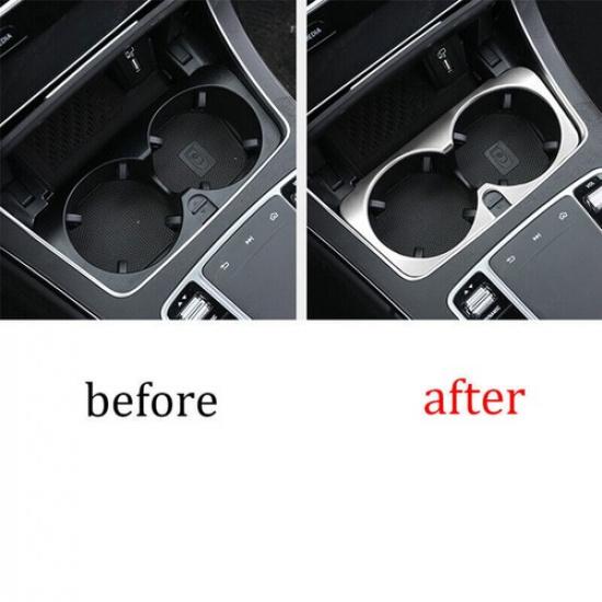 Sliver Steel Middle Console Water Cup Frame Trim 1PCS For Benz C-Class 2015-