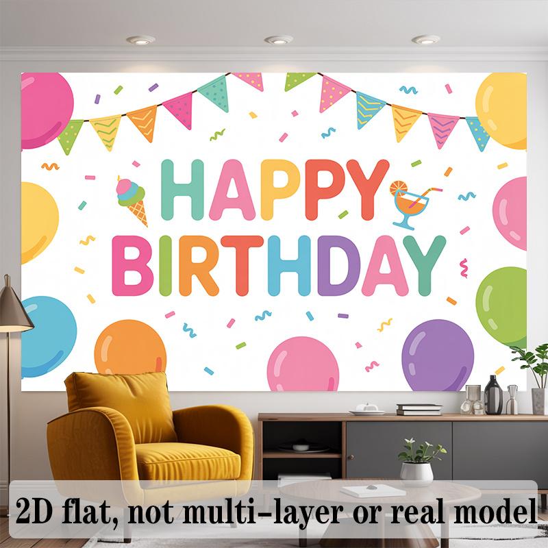 Colorful Birthday Party Banner, Polyester Photo Backdrop Wall Decor