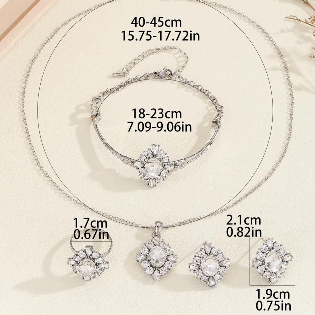 European and American minimalist fashion geometric zirconia-studded ring, earrings, bracelet, pendant, necklace, collarbone chain jewelry set