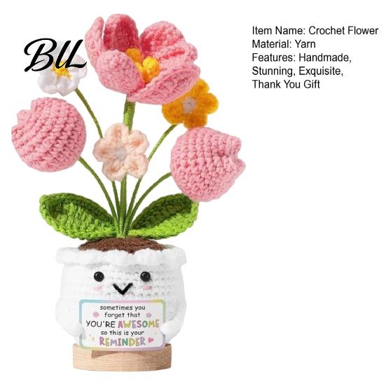 Never Fading Flower Positive Crochet Tulip Wildflower Thank You Gifts for Women Mom Friends Handmade Floral Keepsake Potted Doll with Card Emotional
