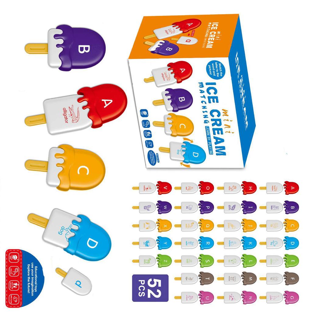 26PCS Montessori Ice Cream Alphabet Number Matching Sorting Game Educational Learning Toys For Toddlers Boys Girls Preschool