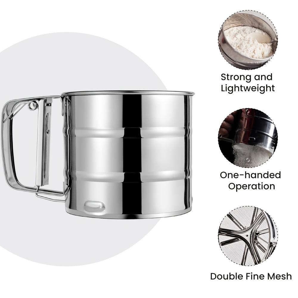 Stainless Steel Double-layer Fine Mesh Flour Sifter, Equipped with a Push-button Crank Design, Easily Shakes Powdered Sugar, Cocoa Powder