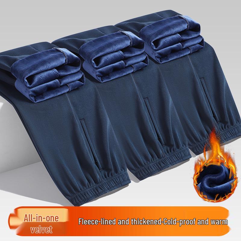 Fleece-Lined Cotton School Uniform Pants for Boys & Girls - Straight-Leg, Solid Color, Thick Winter Version for Middle & High School Students