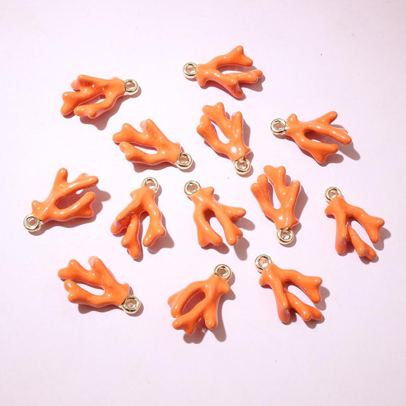 20pcs 16x10x5mm 3D Enamel Coral Charms Pendant Alloy Metal DIY Jewelry Making Accessories for Bracelet Earrings Necklace