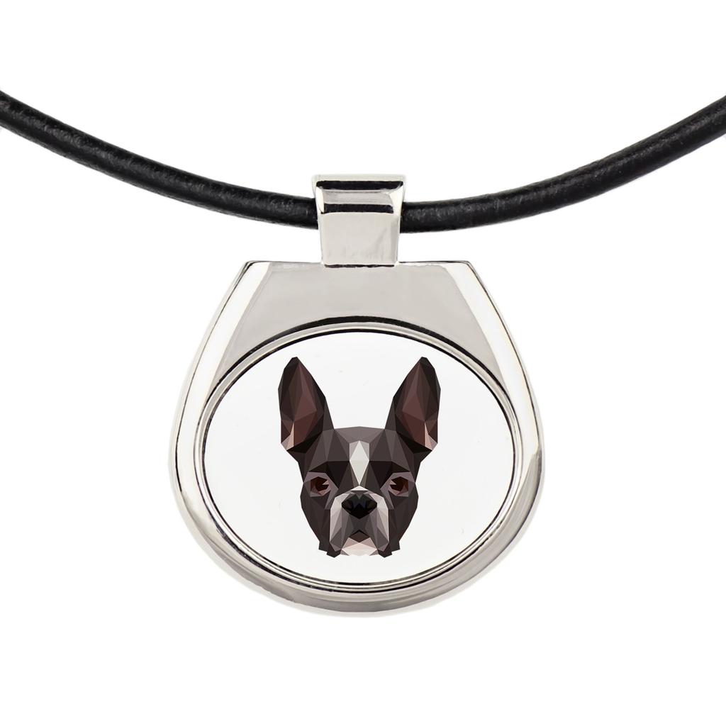 Boston Terrier, Boston Bull Terrier -Naszyjnik Ze Zdjęciem I Napisem Geometryczny Marki Art-Dog