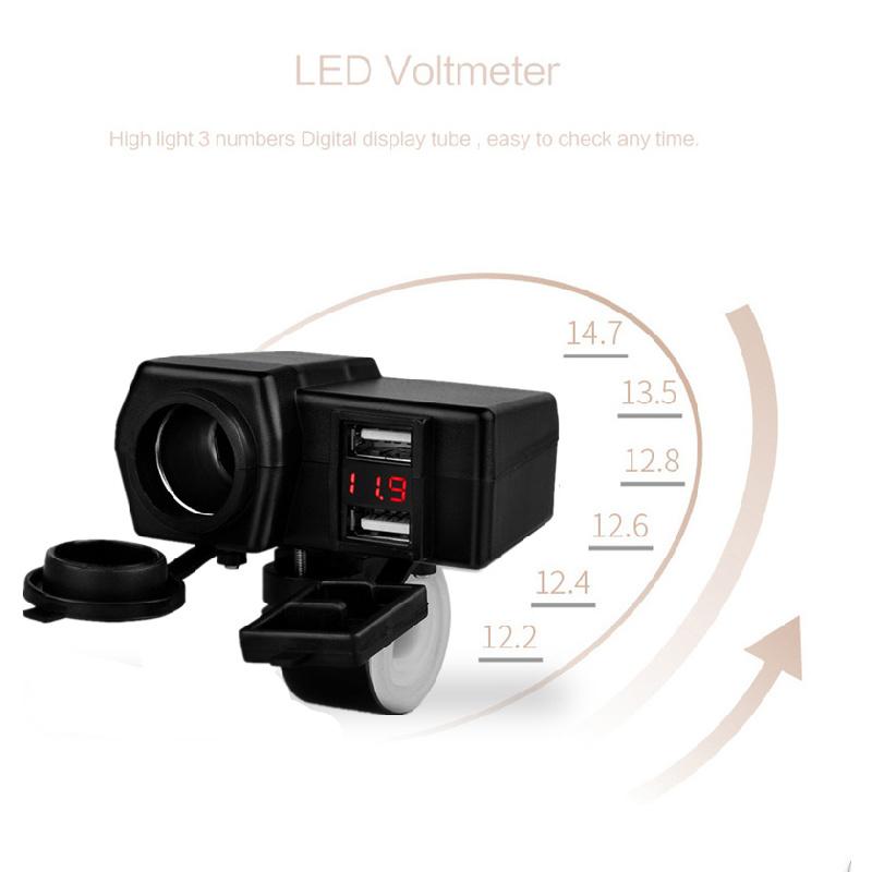 Dc12/24V Motorcycle Atv Cigarette Lighter Socket 2Usb 3.1A Charger Led Voltmeter