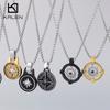 Personalized Stainless Steel Pentagram Pendant Necklace for Men Women Hip Hop Gold Color Trend Jewelry Round Charms Gift