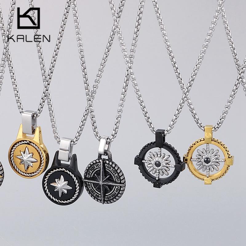Personalized Stainless Steel Pentagram Pendant Necklace for Men Women Hip Hop Gold Color Trend Jewelry Round Charms Gift