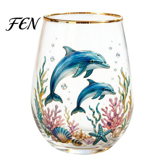 Dekoratives Glas im Waldstil, handbemalter Becher, eiförmige Tasse mit Goldrand, klares bleifreies Party-Glas für Tee, Kaffee, Wein