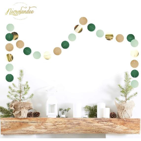 NICROLANDEE Wedding Party Decorations - 3 Pack Sage Green Dots Paper Garland String Hanging Backdrop for St Patricks Day Rustic Wedding, Neutral Baby