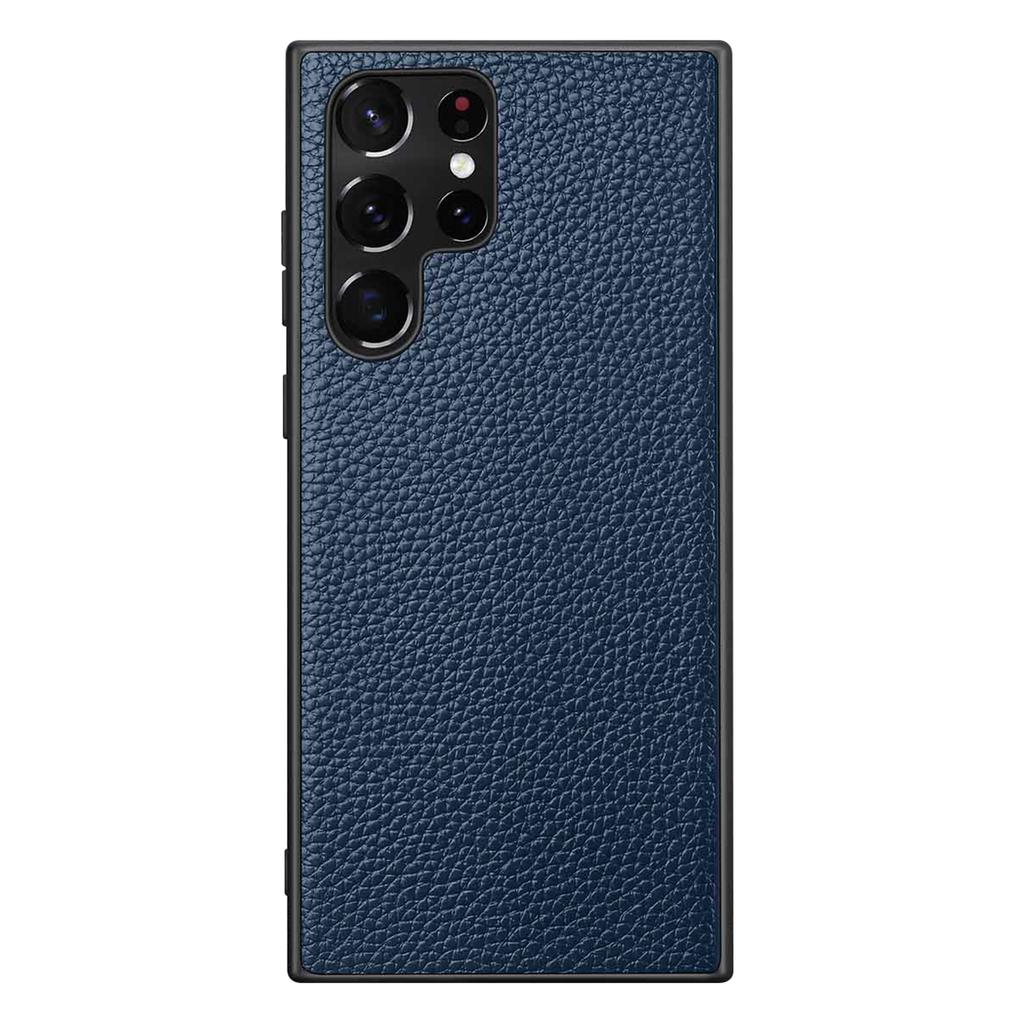 For Samsung Galaxy S25 Ultra Case Litchi Texture Genuine Leather Coated PC + TPU Phone Back Cover