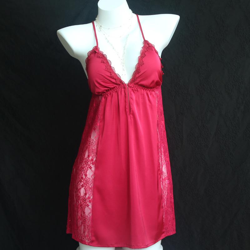 Lace Trim Padded Strappy Nightgown - Women's Spring/Summer/Autumn Collection, Front Button, Sexy & Elegant Style