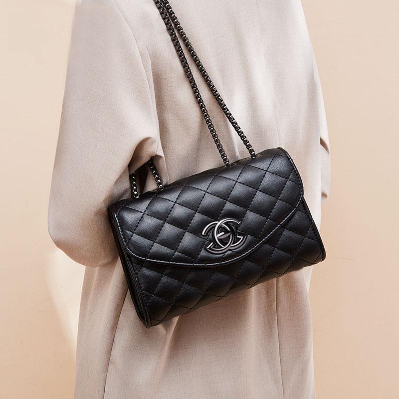 Women's black leather chain bag, versatile quilted crossbody bag, 2025 new fashion genuine leather shoulder bag