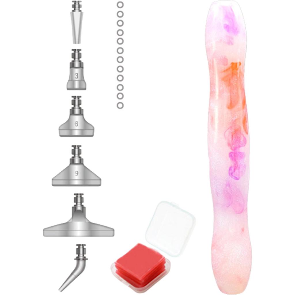 Harts 5D Diamantmålning Konst Prickborrpenna Kit med 6 Borrpenna Plockhuvuden och 1 Lera Diamantmålning Penna för Barn Vuxna