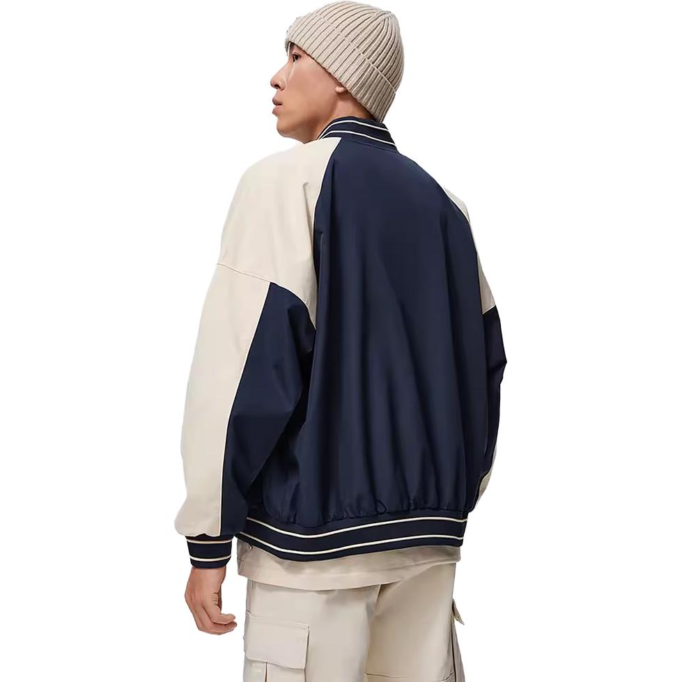 Li Ning Badfive Color Block Loose Baseball Long Sleeve Jacket Men Jacket Deep-Navy-Blue AFDT437-4