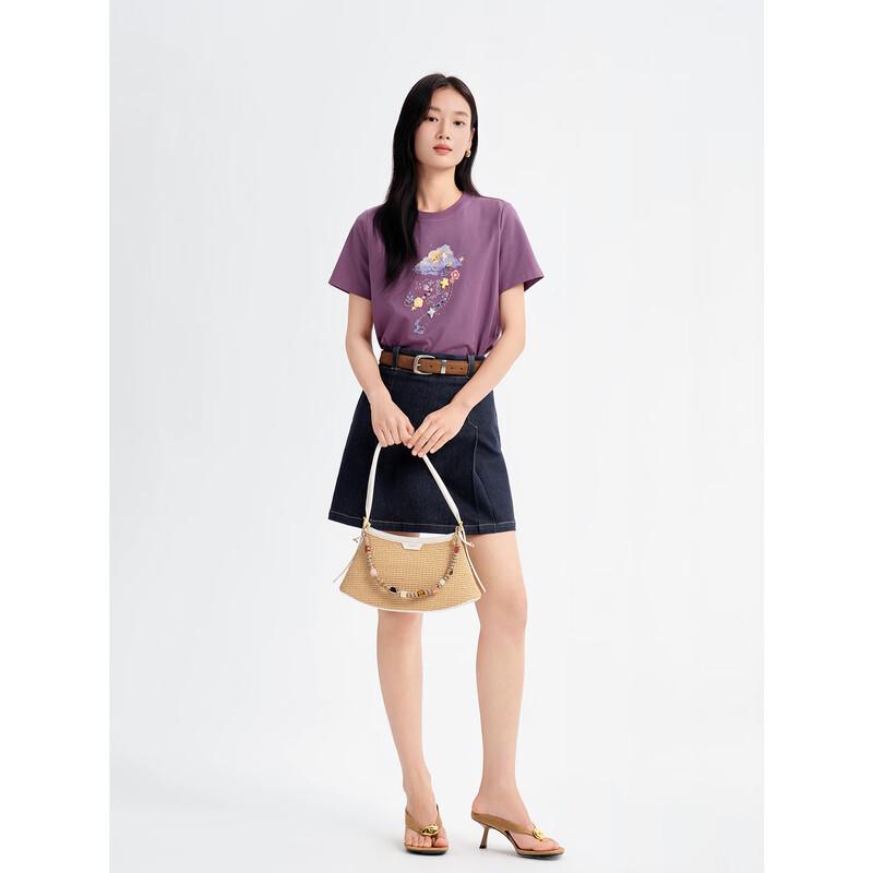 JUZI An'nakou Women's Casual Beaded Meteor Cloud Print Round Neck T-shirt