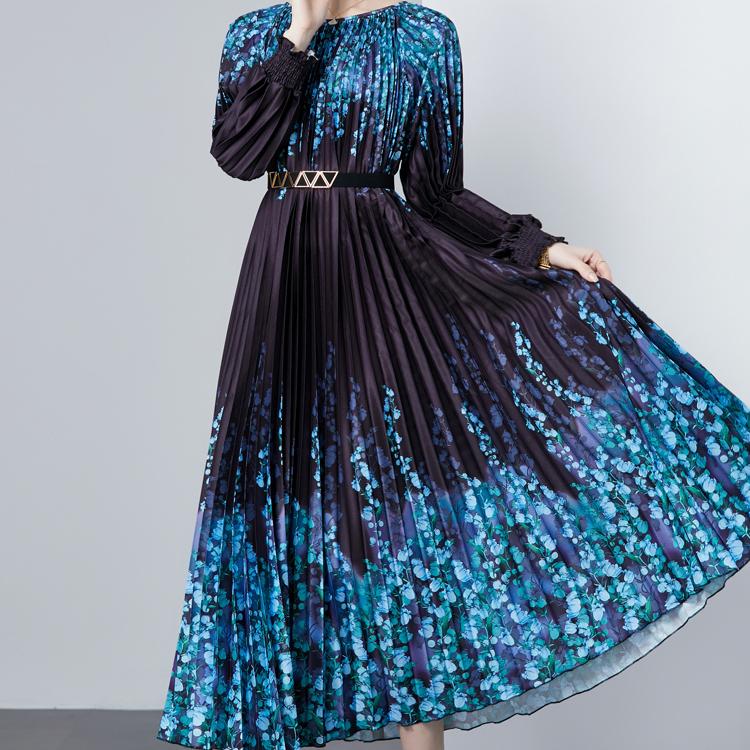 Herbst Damen Elegant Print Designer Lockerer Morgenmantel Lang Maxi Urlaubs-Partykleider mit Gürtel