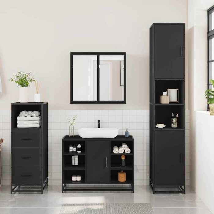 VidaXL Bathroom Furniture Set 3 Pcs Black Engineered Wood, Bathroom Cabinet, Storage Cabinet of 3301030