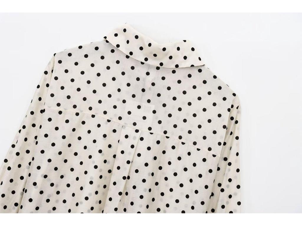 Women's Polka Dot Shirt with Bow - Spring/Summer 2025 Collection: Sweet, Versatile Drape, and Simple Design.