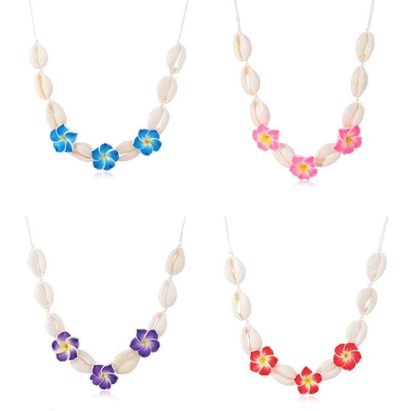 Elegant Soft Clay Flower and Shell Pendant Necklace Sturdy Flexible Chain Jewelry Accessory Gift