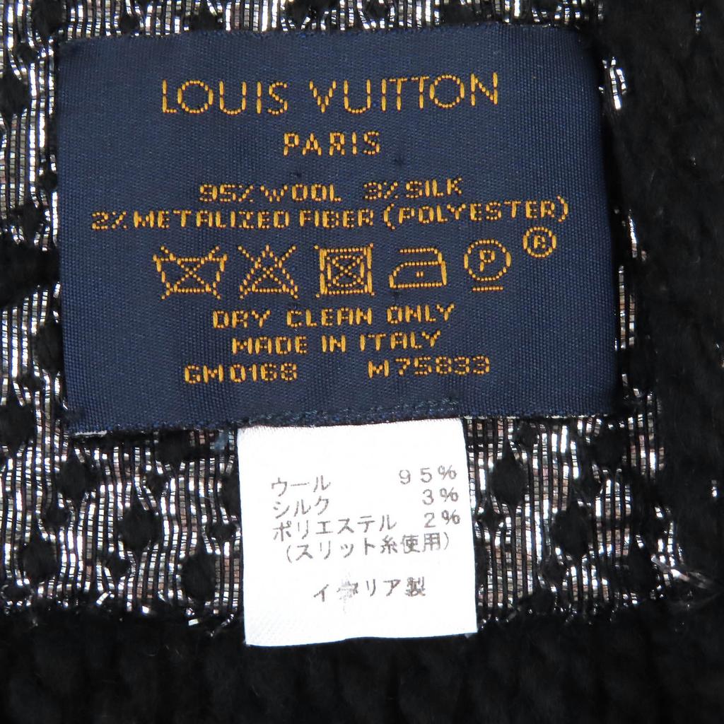 Excellent LOUIS VUITTON Scarf Escalp Logo Mania Shine Monogram Noir M75833 Used