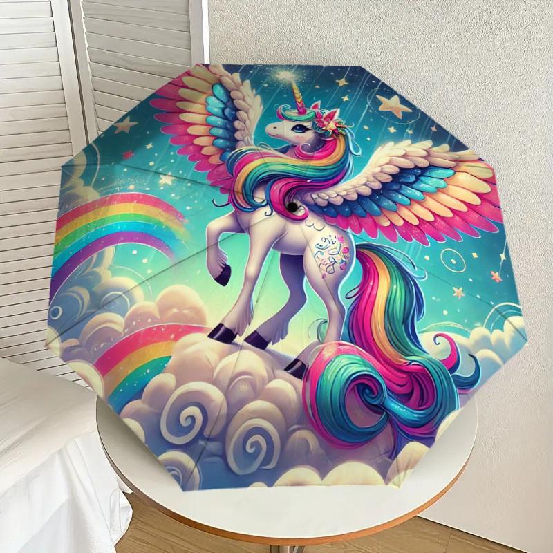 

1pc Rainbow Unicorn Fantasy Umbrella with Plastic Handle,Suitable for All Seasons Home Travel Outdoor UmbrellaDD1745