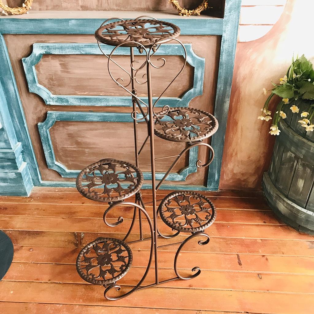 Indoors / Outdoors 5 Spotted Metal Shelves Flower Pot Plant Stand Display Garden Flower Patio Plant Rack Black/ White/ Brown New
