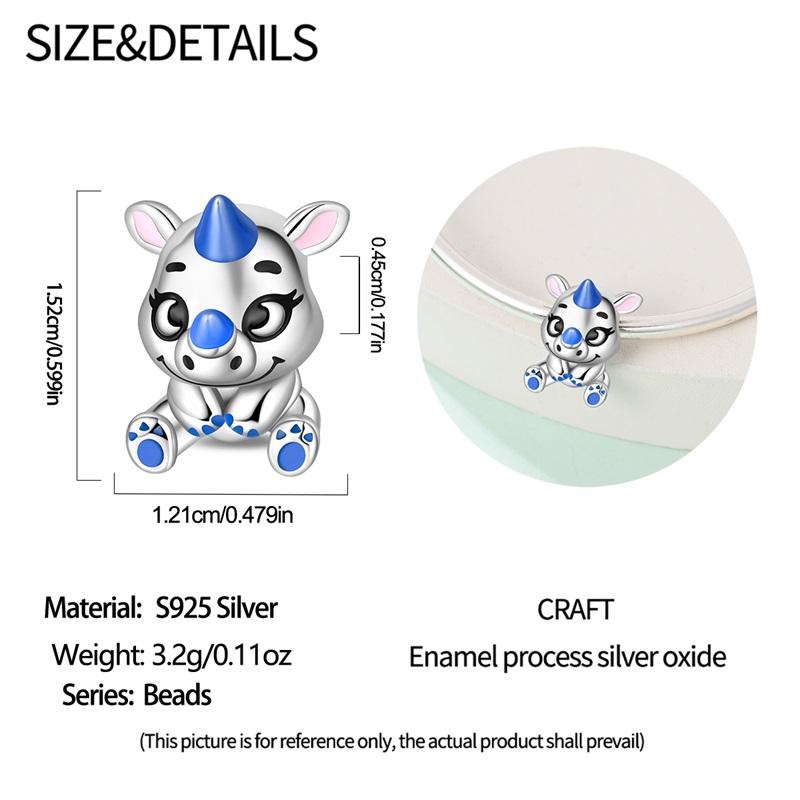 Charms Original Copper Blue Rhinoceros Animal Beads Fit Bracelet Diy Fine Gift Women Delicate Jewelry Accessory