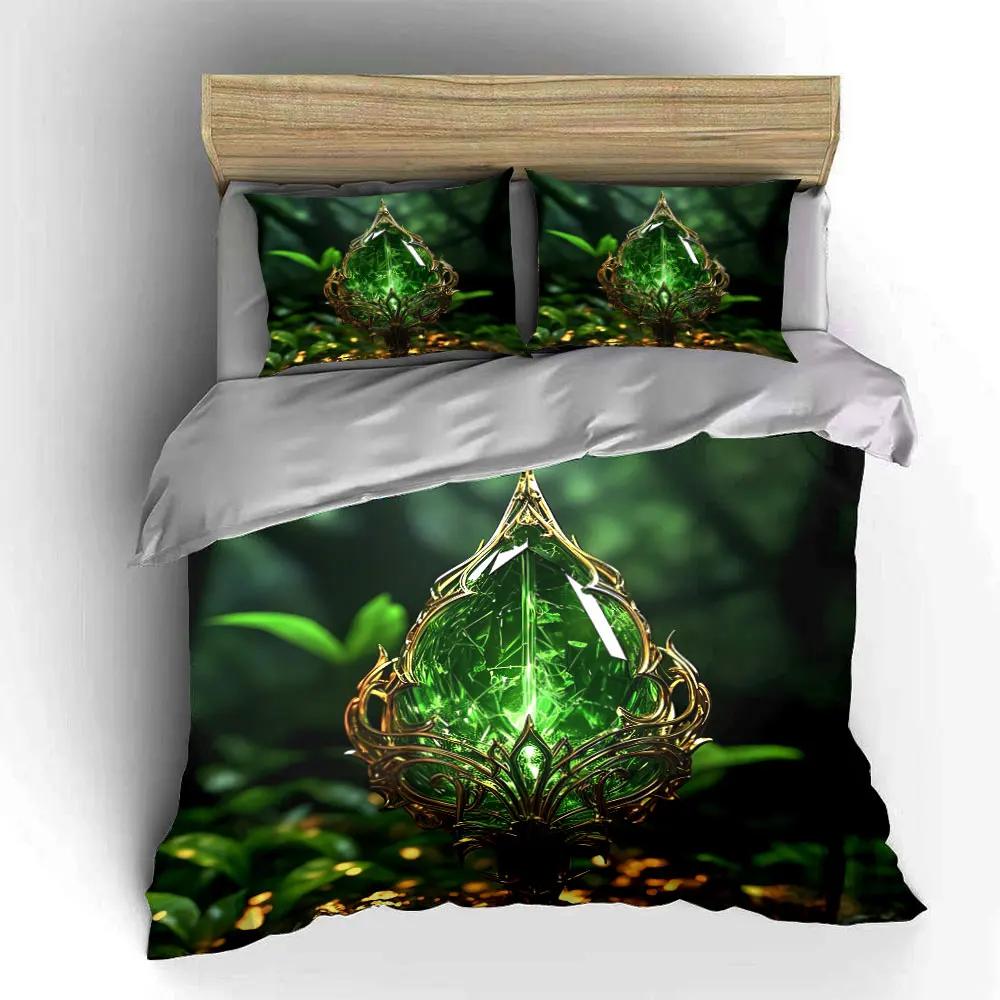 Mystical Green Crystal Decor Set Soft Comfortable Duvet Cover Bedding Set Included 1*Duvet Cover & 2*Pillowcases gift