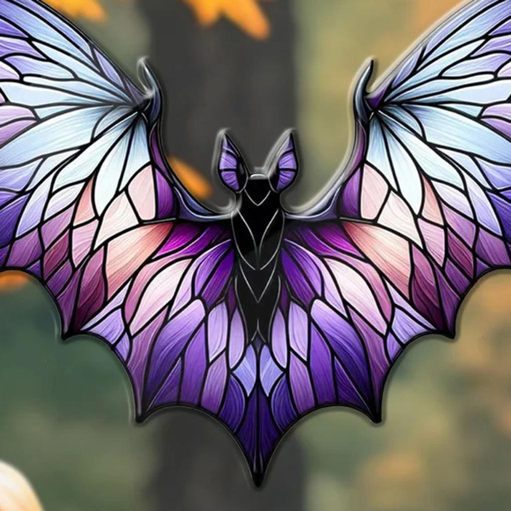Stained Glass Effect Acrylic Bat Hanging Decoration Gothic Halloween Window Decor Colorful Suncatcher for Home Party Decor Gift