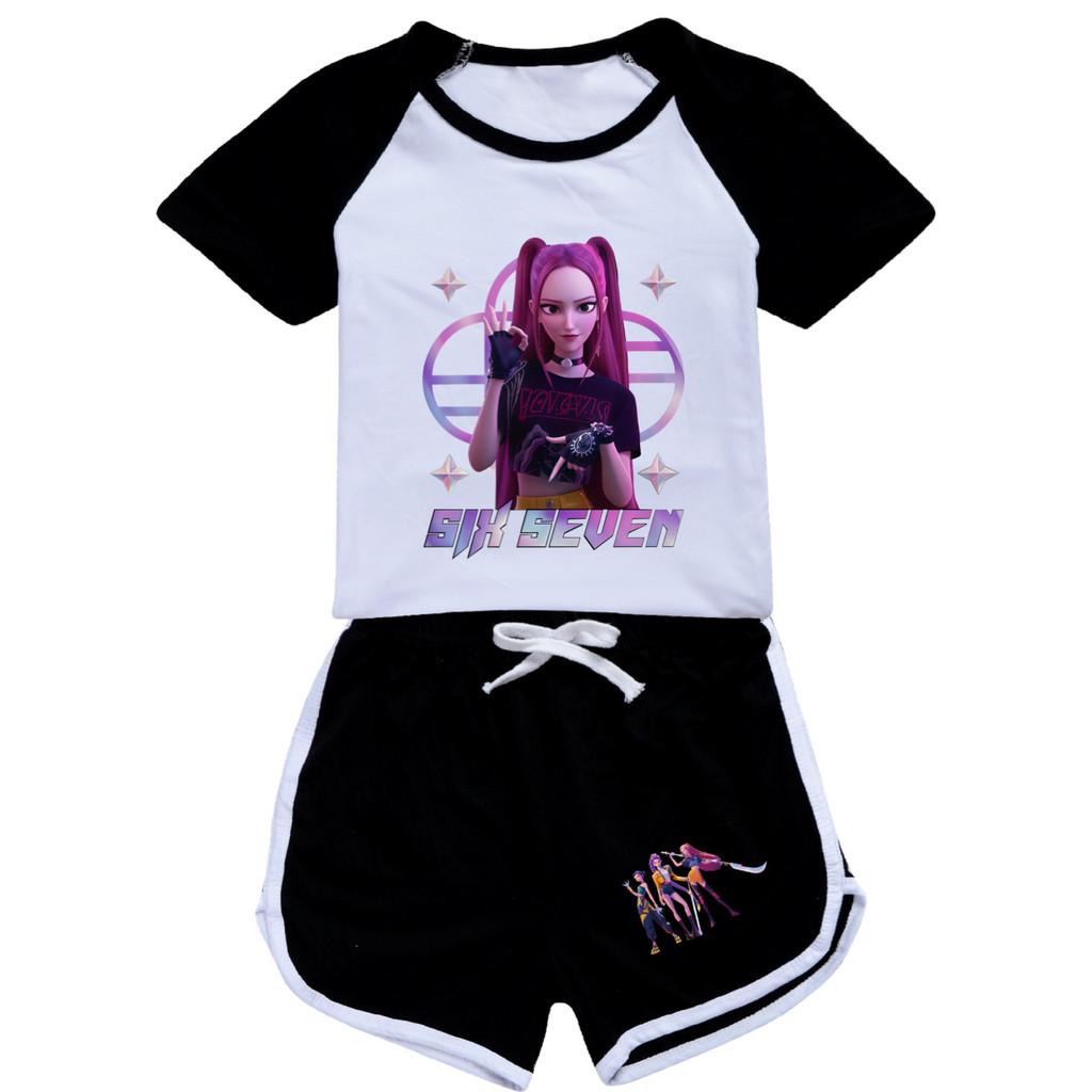 5224 Kids Girls POP Rumi Zoey Mira Print T-shirt Shorts Sport Tracksuit Clothes Set