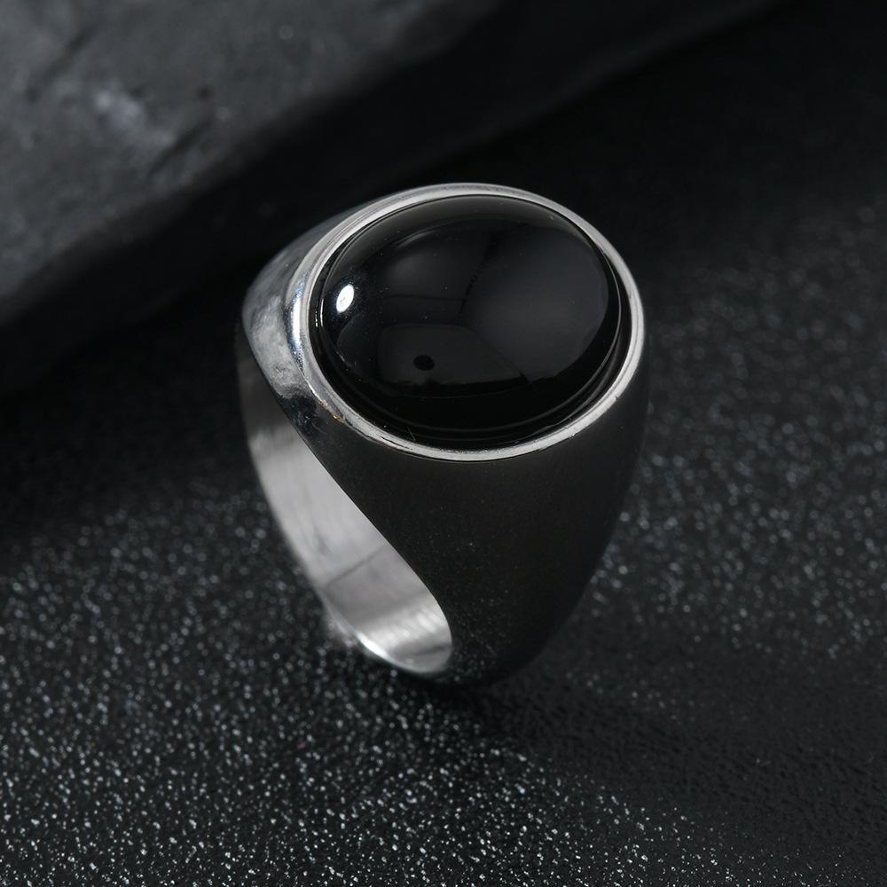 European & American Luxury Stainless Steel Oval Natural Stone Couple Ring