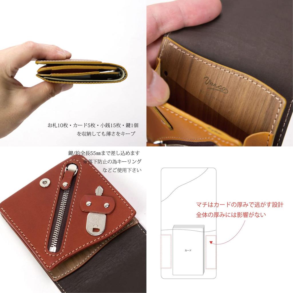REAL Equip Wallet Wallet Thin Compact Multifunctional Cashless Men Women Genuine Leather Natural Wood Wood Leather Made In Japan [VARCO WOOD] Bi-fold