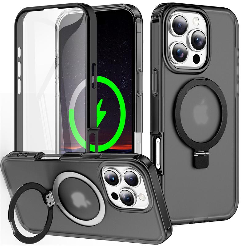

360° Full Protection Screen Protector Film Phone Case For iPhone 16 15 14 13 Pro Max Plus Magnetic Stand Shockproof Smart Cover For iPhone 13&Pc + tpu