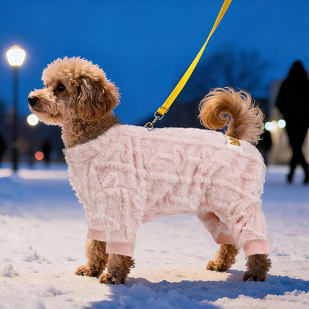 Plush Dog Pajamas for for Small Dogs Cats, Dog Sweater with Leash Ring Ultra Soft Warm Pet Clothes Puppy Onesie Outfits Doggy Pjs Jumpsuit for Winter