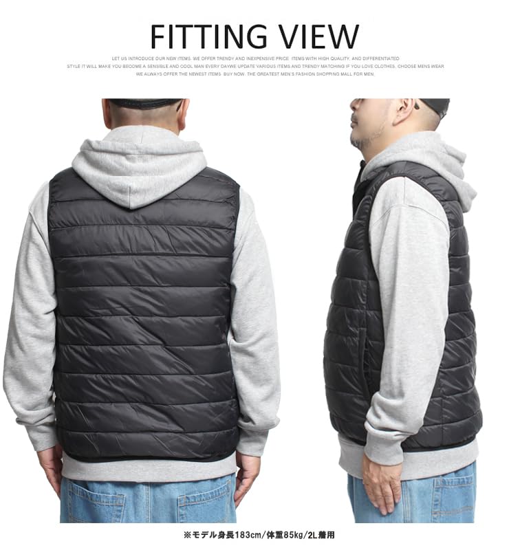 One Colors Padded Down Large Size Orange Men's Vest, Size, Nylon, Water-Repellent, Photothermal, Stand-Up Jacket, 3L, (10)