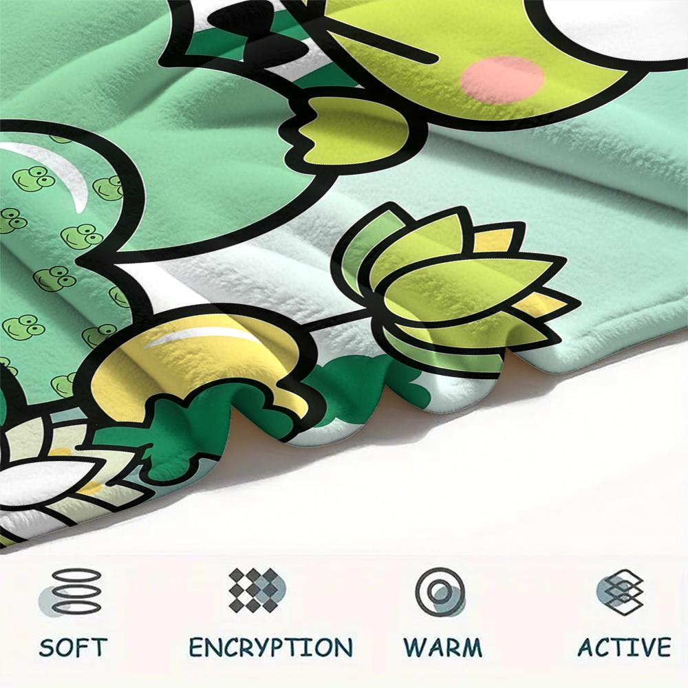 1PC Keroppi  Print Flannel Blanket, High Quality All Seasons, Home Decor, Warmth and Comfort, Perfect for Christmas Gifts