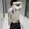 Mens Vintage American Embroidered Note Stand Collar Jacket Loose Casual Youth Streetwear